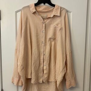 American Eagle Outfitters Peach oversized Button-Up Gauze Top